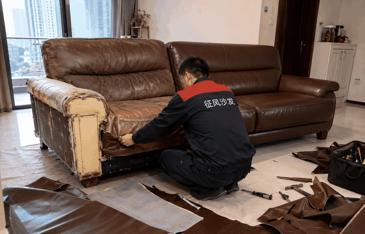 皮沙发换皮修复案例图